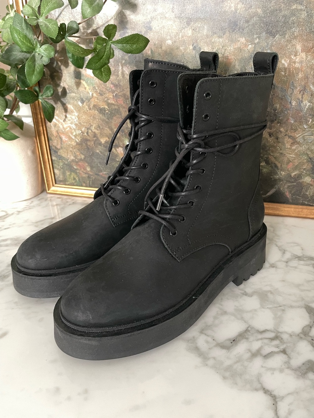 Thursday Boot Company Quest Combat Boots Black Matte Leather Platform Size 8